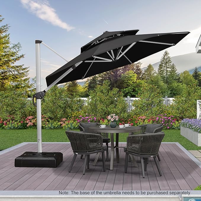 PURPLE LEAF 10 Feet Patio Umbrella Outdoor Round Umbrella Large Cantilever Umbrella Windproof Offset Heavy Duty Sun for Garden Deck Pool Patio, Black
