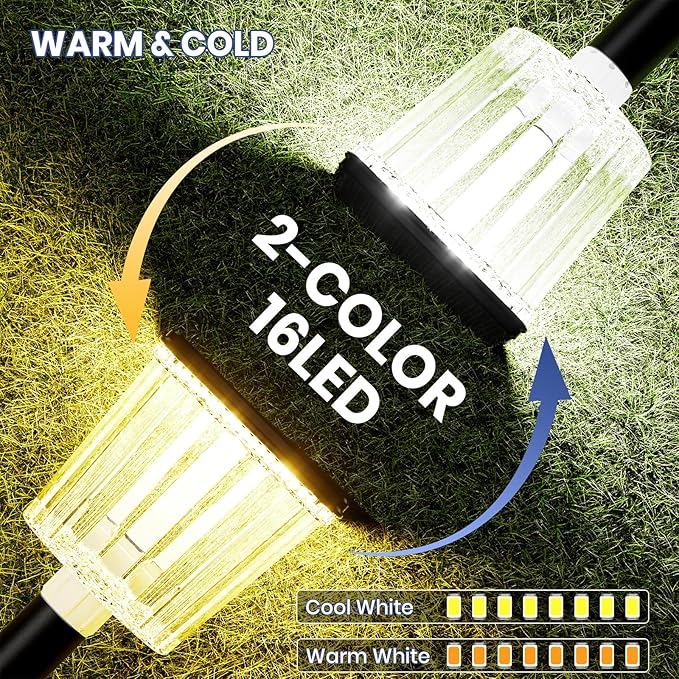 HIGH-Power 2-in-1 Warm&Cold,8 Pack Super Bright Solar Lights Outdoor IP65 Waterproof,3000/12000K Pathway Lights,Up to 28 Hrs for Yard,Patio,Landscape,Sidewalk,Driveway,Lawn