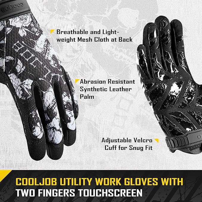 COOLJOB Touchscreen Utility Mechanic Safety Work Gloves For Men with Grip, Breathable, Ultra-Soft, Lightweight，S-XL