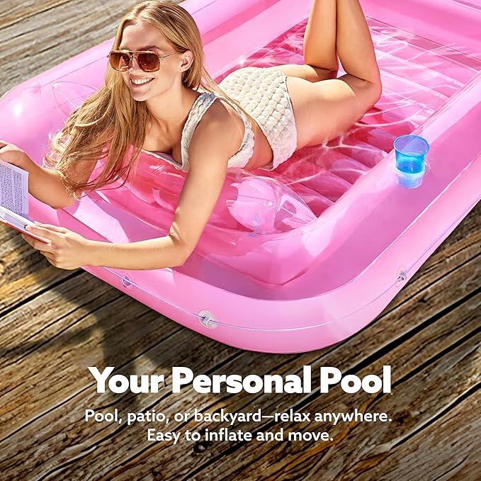 SLOOSH Inflatable Tanning Pool Lounger Float, 70" x 46" Pool Floats Adult with Pillow, 4 in 1 Suntan Tub Raft Floatie,Sunbathing Bed Lounge for Water Blow Up Kids Ball Pit Party Gifts, L-Pink