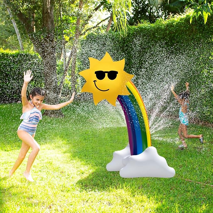 PoolCandy Inflatable Rainbow - Five Foot Tall Giant Sun Shower Sprinkler - Summer Fun All Ages.
