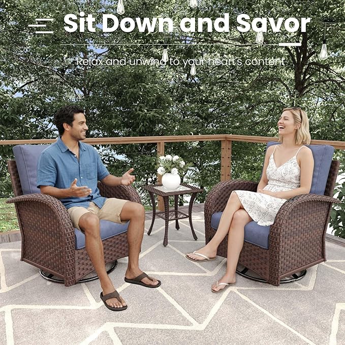 6 Pieces Patio Furniture Sets, Wicker Rattan High Back Outdoor Swivel Rocking Chairs Set with Side Table