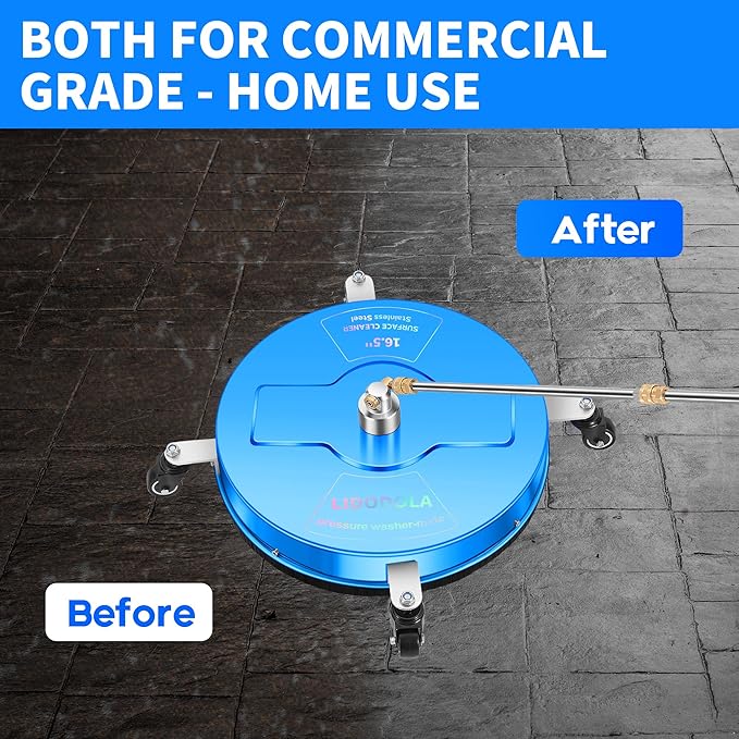 16.5" Pressure Washer Surface Cleaner with 4 Wheels - Coated Blue Stainless Steel Surface Cleaner for Pressure Washer Attachment for Concrete, Driveway, Patio, Sidewalk, Deck and Driveways - PWS165
