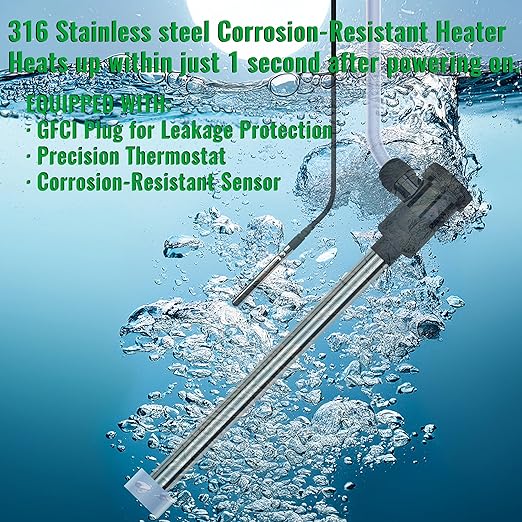 3500W 240V Immersion Water Heater for Hot Tub & Inflatable Pool – Portable Fully Submersible Electric Heater with Thermostat & GFCI for Bathtub, Sap, Above Ground Pool & Baptismal Pool