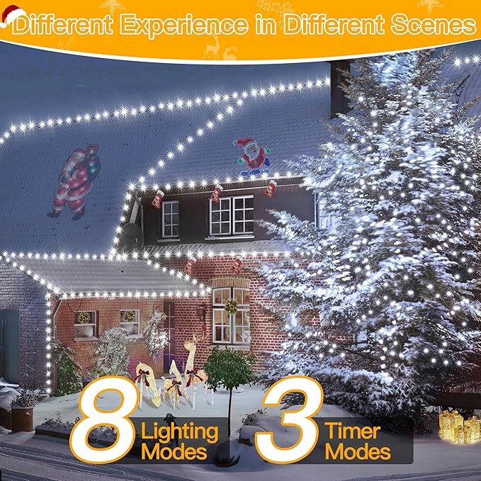 Ollny Christmas Lights 800 LED 262 FT Plug in, IP67 Waterproof Green Wire Outdoor Christmas Lights with Remote, 8 Modes and Timer Christmas Tree Light for House Indoor Xmas Decorations (Cool White)