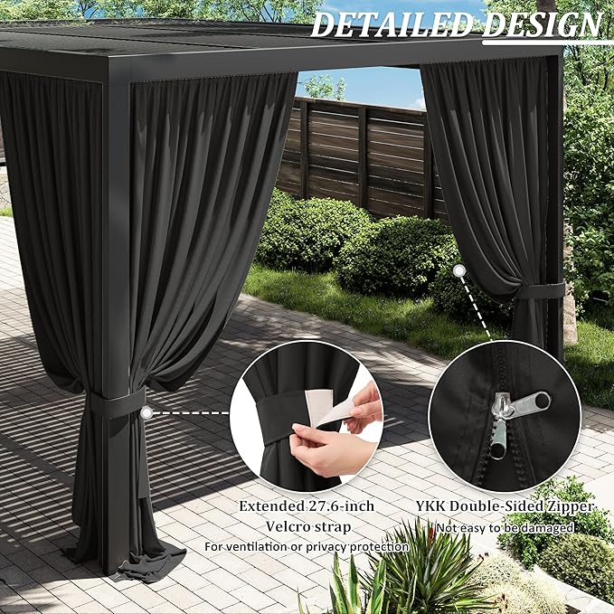 Gazebo Universal Replacement Privacy Curtain,12'×16' Gazebo Outdoor Waterproof Curtains, 4-Panels Sidewall Curtains with Double Zipper for Patio Canopy, Garden and Backyard (Curtain Only)