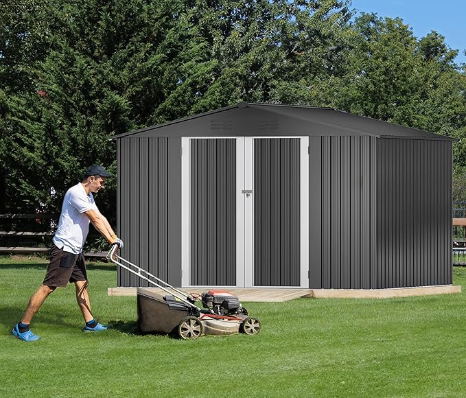 DWVO 10x8 FT Outdoor Storage Shed - Spacious Garden Tool Shed with Lockable Door - Durable Metal Yard Shed for Garden, Patio, and Backyard (Dark Gray)