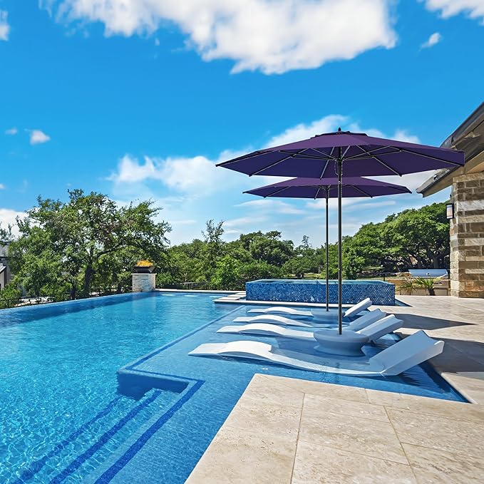 Midtown Umbrellas Push Pop Sunbrella Umbrella 8 Feet Outdoor Umbrella in Bengali Purple Fabric - Patio Umbrella, Backyard Umbrella, Garden Umbrella, Picnic Table Umbrella & Pool Umbrella - Black Pole