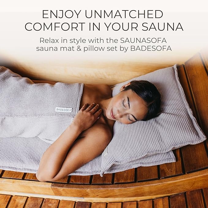 SAUNASOFA™ Sauna Mat & Pillow Set – 3 Person Sauna seat Cushion with Pillow – Heat-Resistant Sauna kit for Infrared or Finnish saunas in Grey