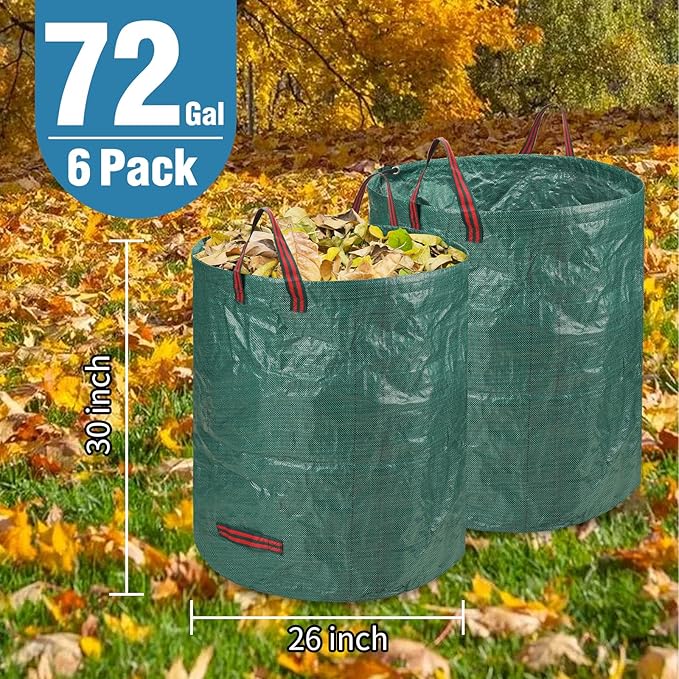 Reusable Leaf Bags, Tear-resistant & Reusable Lawn Bags, Yard Waste Bags, 72 Gal, 6 Pack