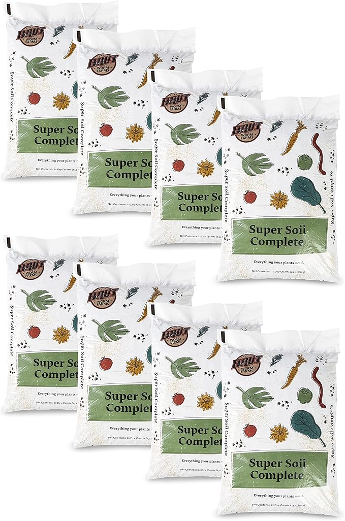 Brut Organic Potting Soil – 1 CF – Everything Your Plants Need in one Bag. Indoor and Outdoor Container Plants. 8 Pack