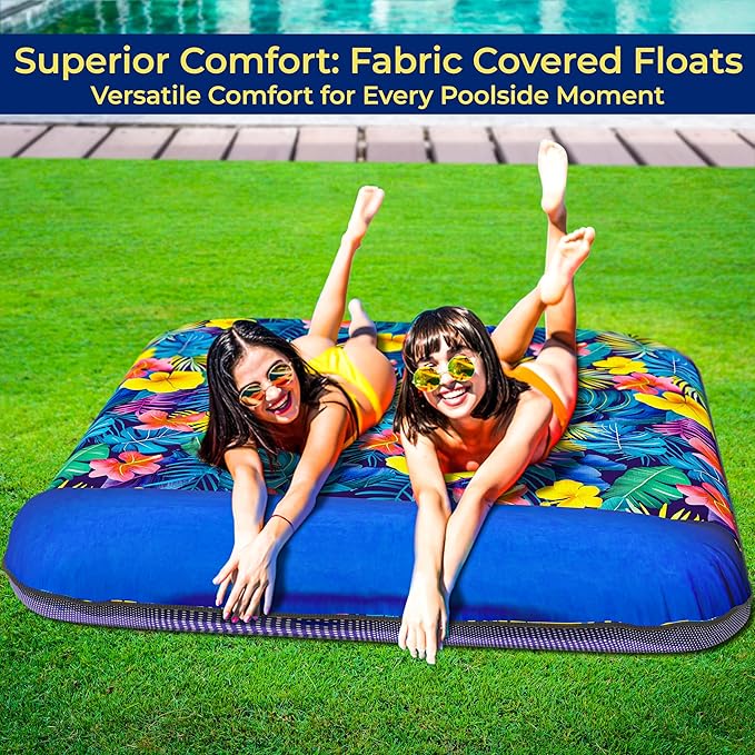 JAMBO Pool Floats, Extra Large Fabric Pool Float, Comfortable Oversized Pool Floats for Adults, Heavy Duty Pool Air Mattress, Inflatable Lounge Raft, Tanning Pool Lounger, Tanning Chair, Pool Toys