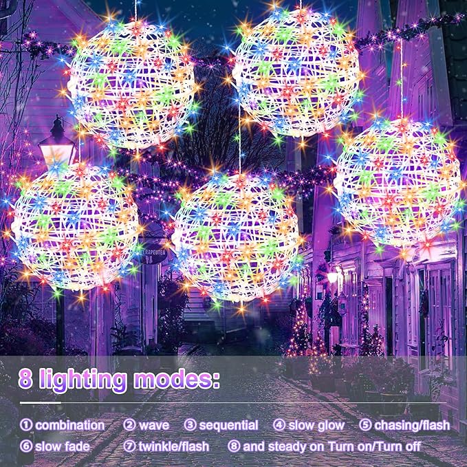 Christmas String Lights Outdoors,4 Pack 15.74" Sphere Lights,Ball Tree Garden Globe Lights for Home, Party, Christmas, Porch Patio,Wedding, Garden,Tree Decoration with Plug