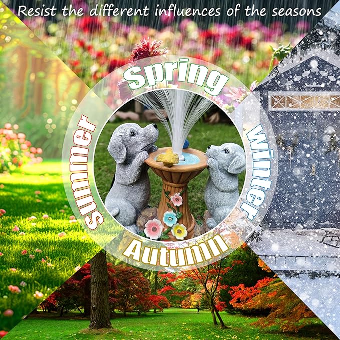 Solar Dog Statues Garden Decor with LED Lights -Resin Dogs Figurines Lights and Colour Changing Fiber Optical Light, Outdoor Decorations for Patio Yard Lawn Ornaments-Gifts for Housewarming