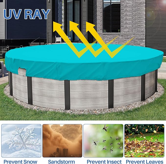 ECOOPTS 13 ft Waterproof Round Polyester Pool Cover for Above Ground Pools, Swimming Pool Cover Protector Winter Safety Cover (Turquoise)