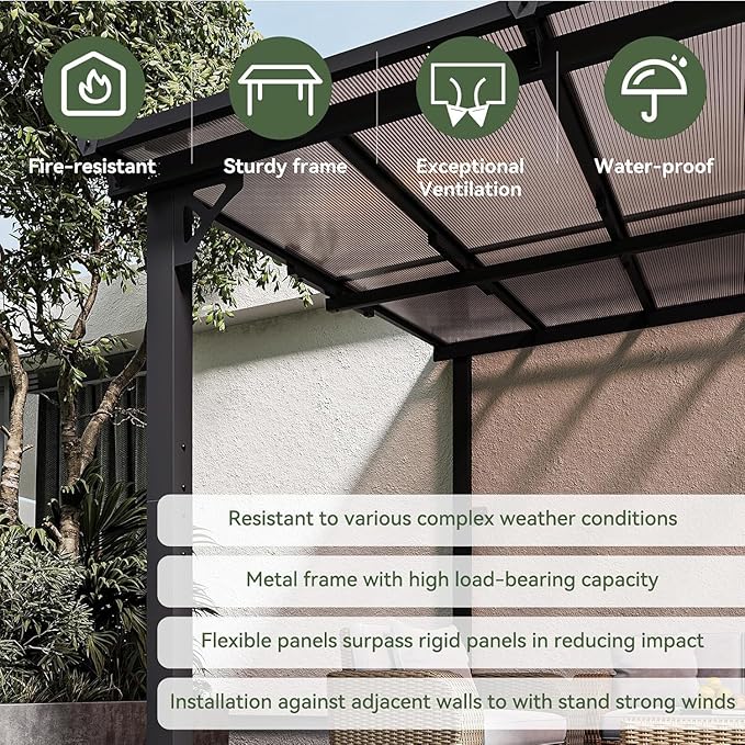 Aoxun 10’ x 14’ Gazebo, Wall Mounted Gazebos Pergola, Outdoor Patio, Large Wall-Mounted Heavy Duty Awnings for Patio, and LED Outdoor Waterproof Hanging Lights for Decks, Backyard