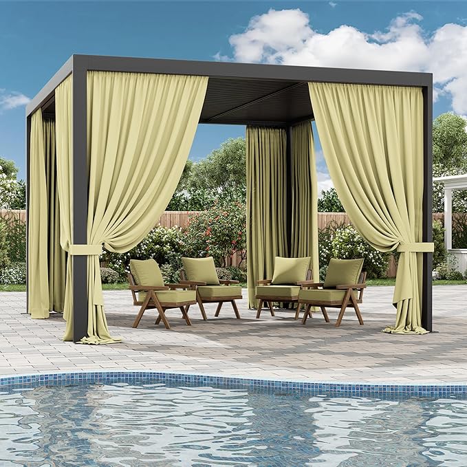 Gazebo Universal Replacement Privacy Curtain,10'×12' Gazebo Outdoor Waterproof Curtains, 4-Panels Sidewall Curtains with Double Zipper for Patio Canopy, Garden and Backyard (Curtain Only)