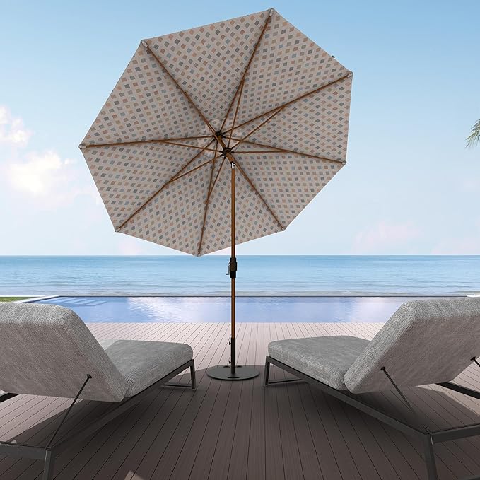 Midtown Umbrellas Sunbrella Umbrella Outdoor Patio Umbrella 2-8 Feet in Infused Gem Acrylic Fabric - Auto-Tilt Aluminum Frame For Backyard Umbrella, Deck Umbrella & Porch Umbrella - Wooden Pole