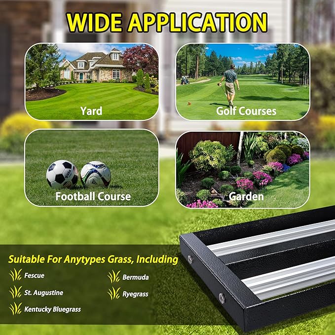 17"x10"Lawn Leveling Rake with Aluminum Rollers, Stainless Steel Yard Lawn Leveler Tool with Adjustable Long Handle, Yard Leveling Rake Suit, Levelawn Tool for Soil, Grass, Golf Course, Garden, Farm