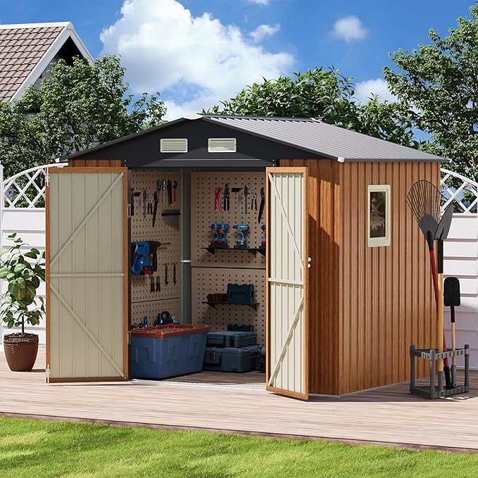 6x8FT Outdoor Storage Shed, Metal Garden Shed with Updated Frame Structure & Lockable Doors, Large Tool Shed for Backyard, Patio,Lawn,Utility & Bike Storage