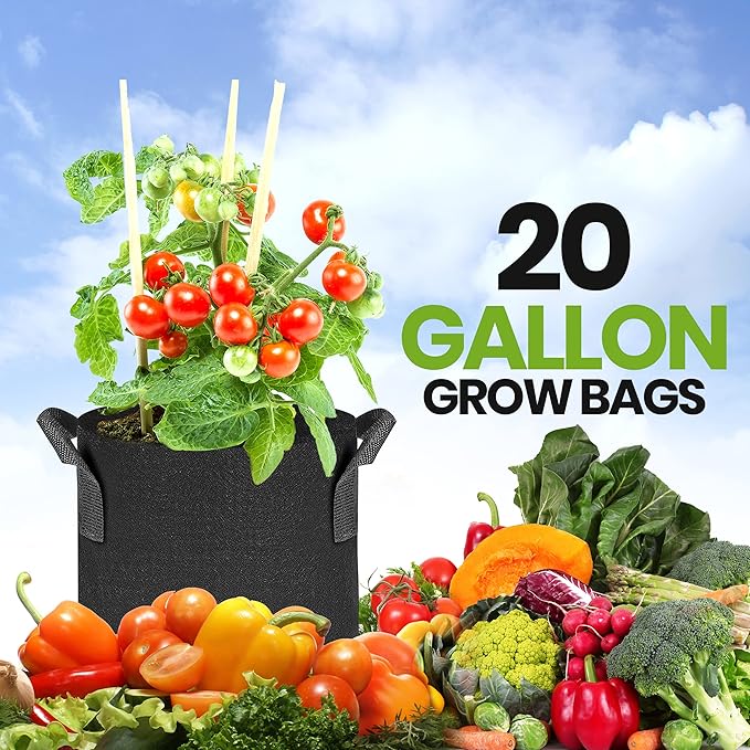 Utopia Home 12 Pack 20 Gallon Grow Bags, 300G Thickened Nonwoven Plant Fabric Pots for Outdoor, Grow Pots, Garden Plant Bags, Aeration Fabric Planters for Fruits, Vegetables and Flowers