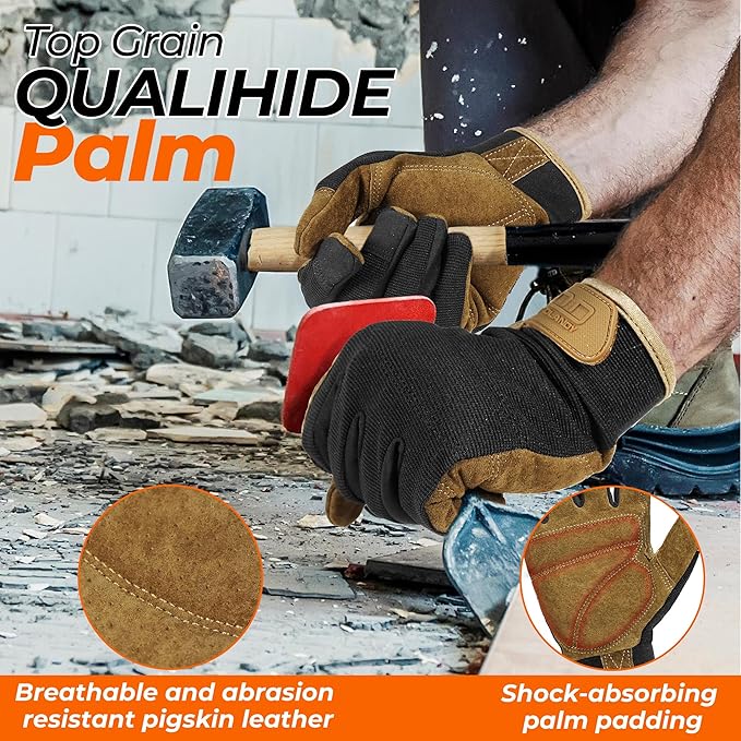 HANDLANDY Work Gloves for Men & Women, Utility Mechanic Working Gloves Touch Screen, Flexible Yard Work Gloves