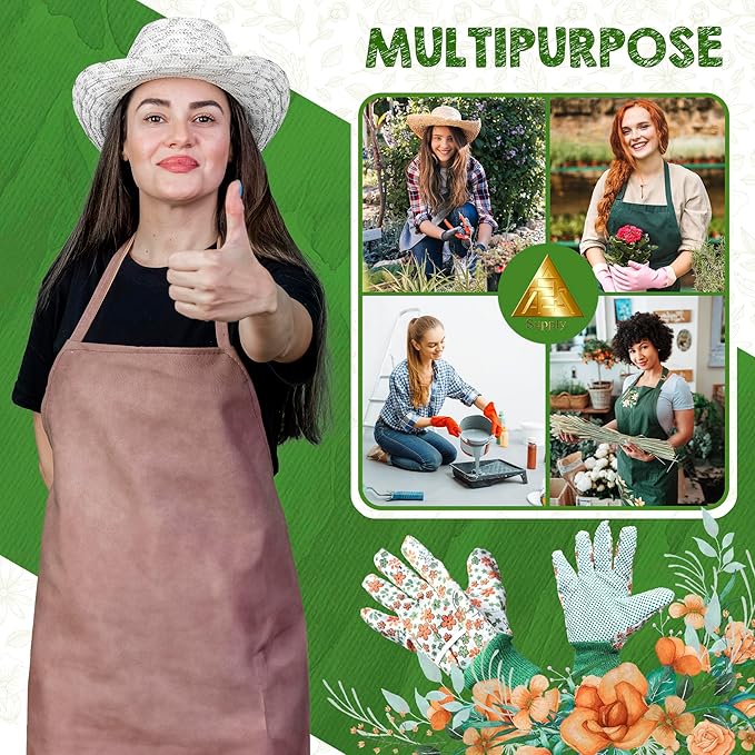 Floral Gardening Gloves for Women, 9 Inch. 6 Pairs Cotton Work Gloves with Knit Wrist. Gardening Gifts for Women