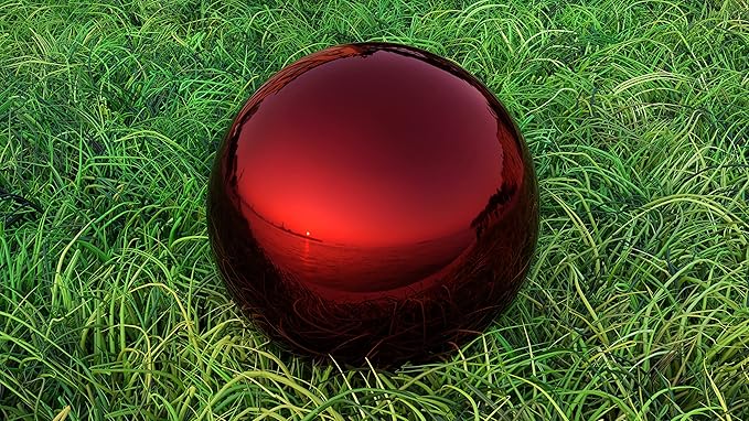 Lulu Decor, Red Stainless Steel Gazing Mirror Ball Size 12 with Stand