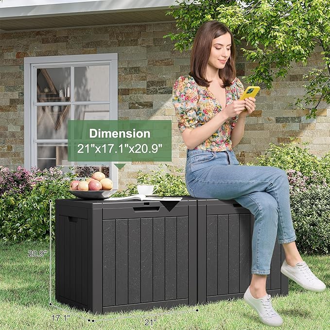 31 Gallon Deck Box Large Outdoor Storage Boxfor Patio Furniture,Outdoor Cushions, Garden Tools, Sports Equipment and Pool Supplies, Waterproof, Resin, Lockable