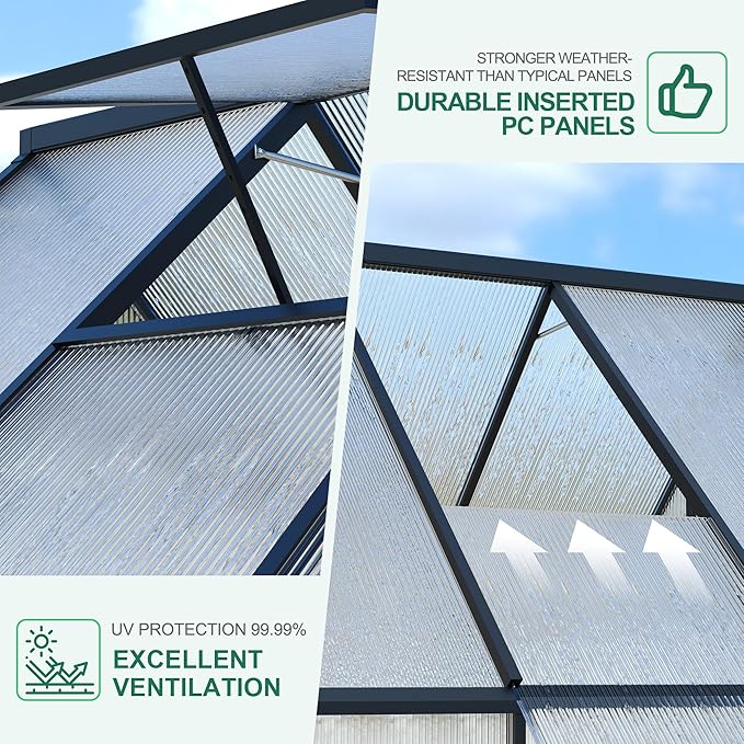 8 ft x14 ft Aluminum-Framed Polycarbonate Greenhouse, Heavy Duty Polycarbonate Greenhouse with Quick Setup Structure and Roof Vent, Large Enhanced Aluminum Green House Kit for Outdoors