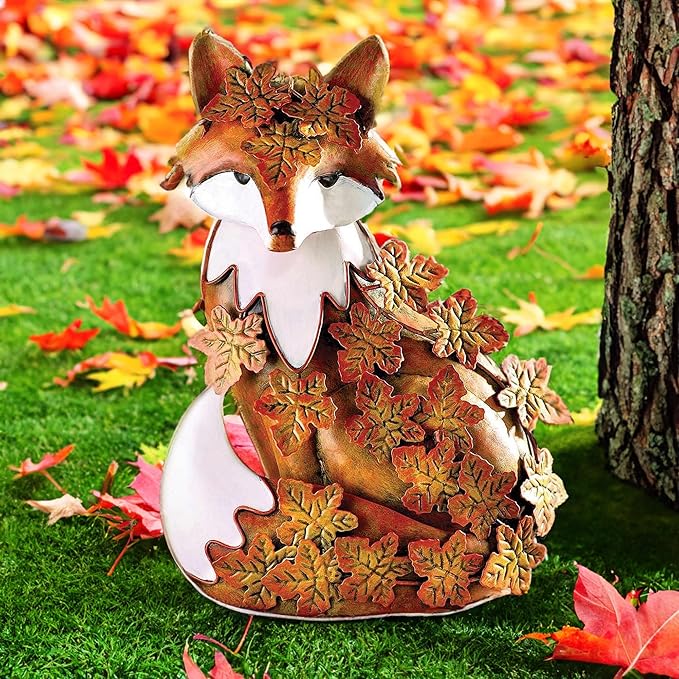 10" Metal Cute Fox Garden Accent, Whimsical Fox Lover Ornament, Real Metal Sculpture Decor, Funny Animal Outdoor Statue, Unique Decorative Lawn Fox Figurine Gift