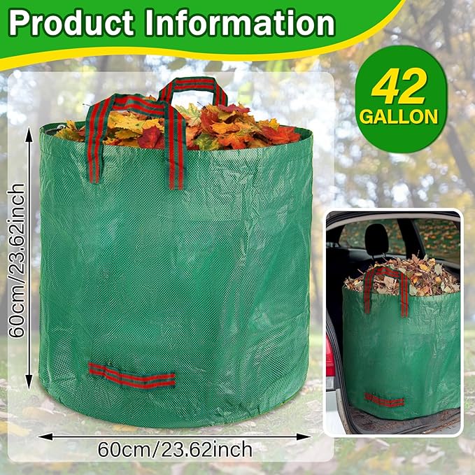 1PC Yard Waste Bag-42 Gallon Trash Bags,Reusable Lawn Leaf Bags,Standable Garden Waste Bags With 4 Handles,Collapsible Gardening Containers for Lawn and Leaf Trash,Weed Bag