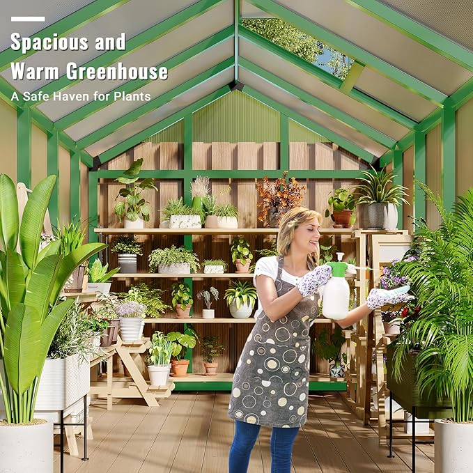 6x10 FT Greenhouse, Greenhouse for Outdoors, Polycarbonate Greenhouses with Quick Setup, Aluminum Frame and Roof Vent, Lockable Door for Backyard, Green Houses for Outside Garden Backyard, Patio