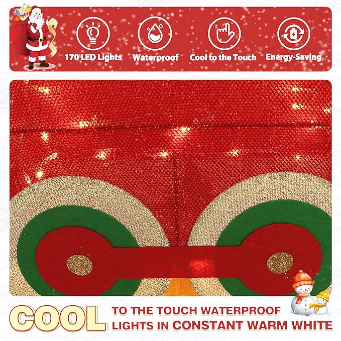 VEIKOU 5FT Outdoor Christmas Decorations Train Set with 170 LED Lights, Christmas Decorations Outside, Lighted Train for Holiday Yard Decorations