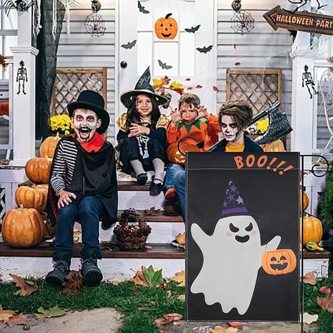 Halloween Garden Flag - Halloween Decorations Outdoor, Yard Flag for Outdoor Holiday Home Decor, Double Sided 12x18 Inch - Ghost
