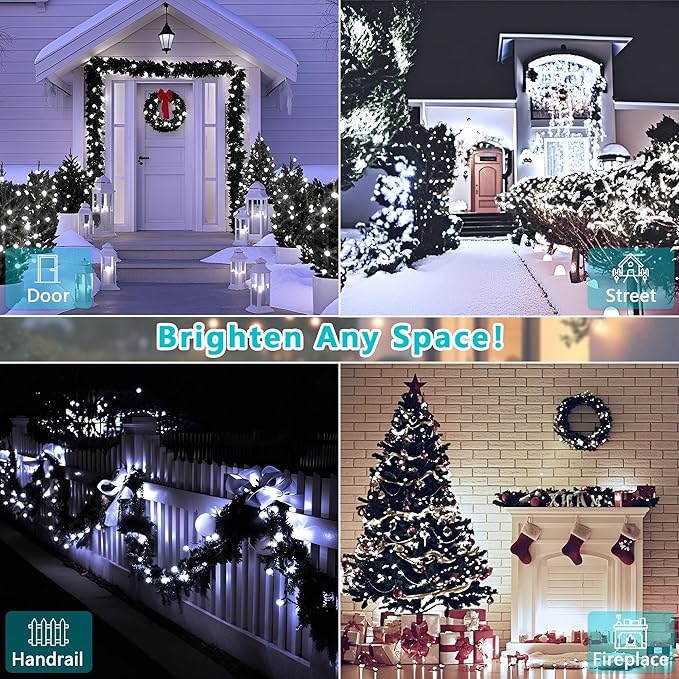 BHCLIGHT Extra-Long 165FT 500LED Christmas String Lights Outdoor/Indoor, Timer & Memory & 13 Modes, Cool White String Lights Waterproof Green Wire Tree Lights for Xmas Holiday Party