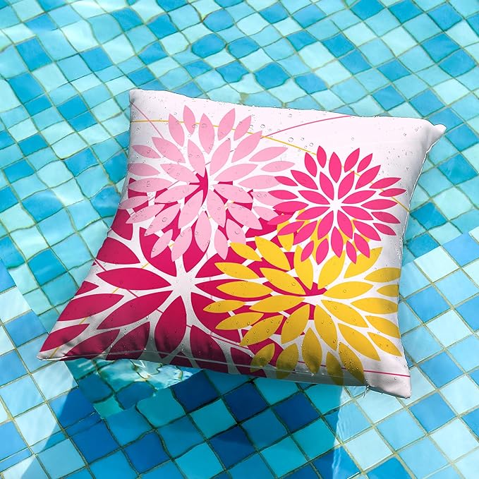 DFXSZ Outdoor Pillow Covers 20x20 Inch Set of 2 Pink Yellow Flower Decorative Waterproof Summer Outdoor Valentines Pillow Covers for Patio Funiture Garden Couch 168J20