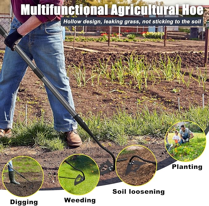Hoe, Gardening Tool, Weed Tool, Long Soil Tiller Cultivator, Heavy Duty Metal Weeder for Flower Beds, Patio, Garden Loosening Soil Weeding Digging