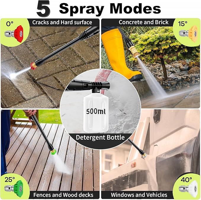 2025New Pressure Power Washer 4500PSI with 4 Quick Connect Nozzles,Inlet Hose & Filter, Foam Cannon for Cars/Fences/Driveways/Patios/Home Cleaning(Green)