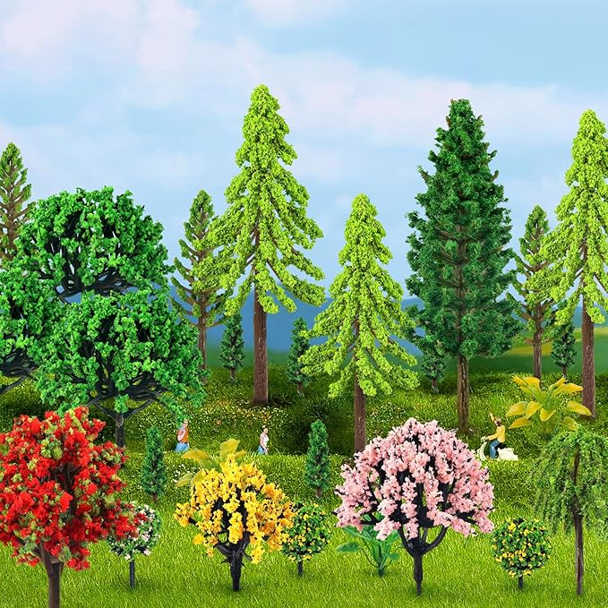 38PCS Mini Model Miniature Trees, Mixed Model Colourful Trees Building Train Scenery Architecture Fake Trees for DIY Crafts, Building Model, Scenery Landscape