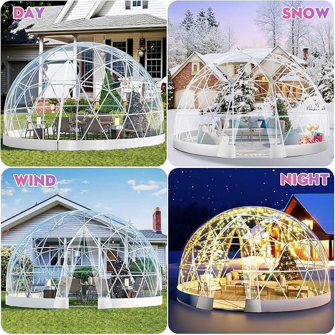 9.6FT Garden Dome Tent, 9.5 x 5.7 ft Outdoor Clear Bubble Tent for 2-4 Person, All-Weather Geodesic Dome Greenhouse with Window & Door, PVC Transparent Tent for Patio, Camping (9.6FT - White)