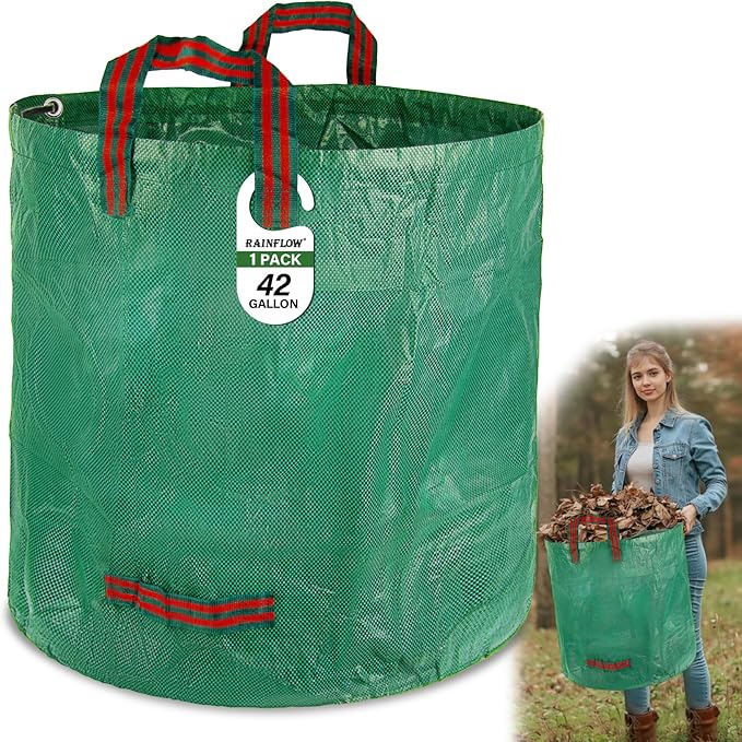 1PC Yard Waste Bag-42 Gallon Trash Bags,Reusable Lawn Leaf Bags,Standable Garden Waste Bags With 4 Handles,Collapsible Gardening Containers for Lawn and Leaf Trash,Weed Bag