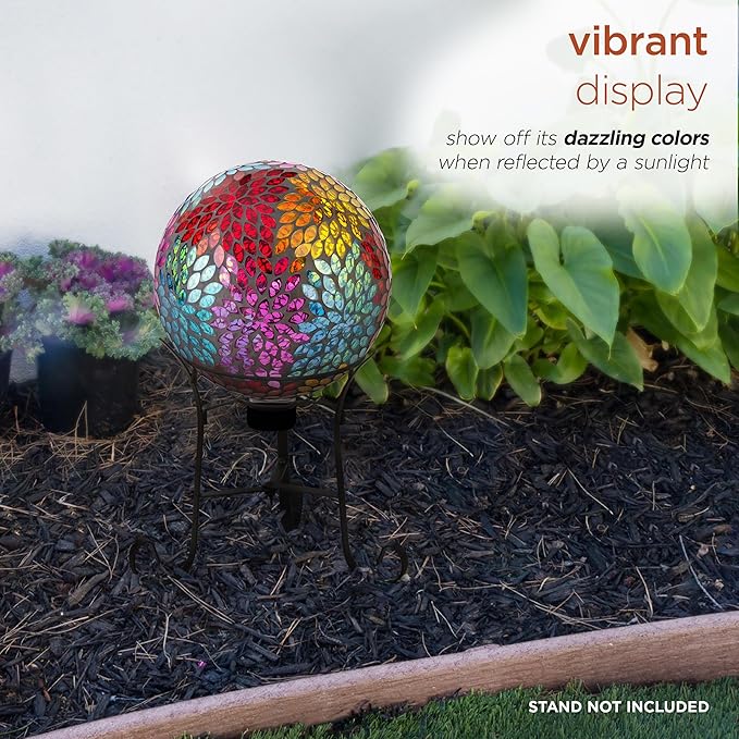 Alpine Corporation HMD172 10" Diameter Indoor Outdoor Glass Gazing Globe Yard Decoration, Mosaic Multicolor Leaf