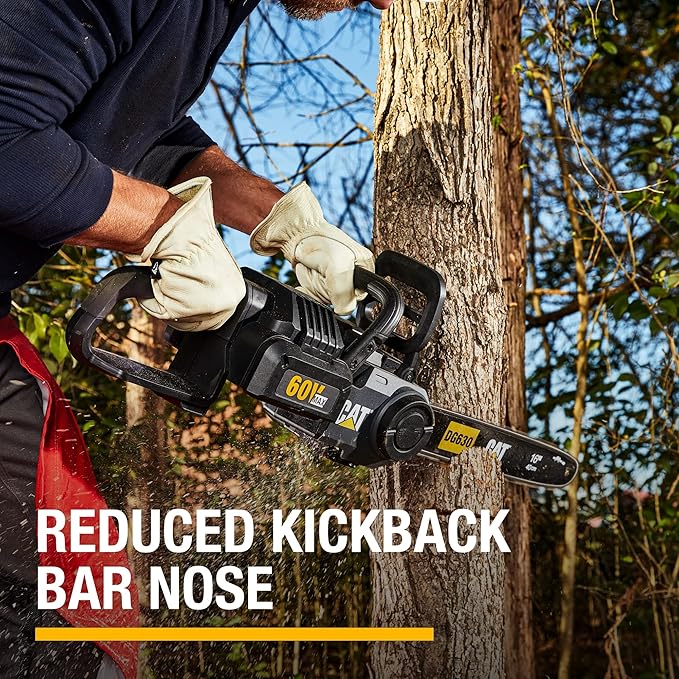 Cat DG630 60V Brushless 16” Chainsaw, Battery Chainsaw with Tool-Free Chain Tensioning, Electric Chainsaw Cordless with Chain Brake for Safety – Battery & Charger Included