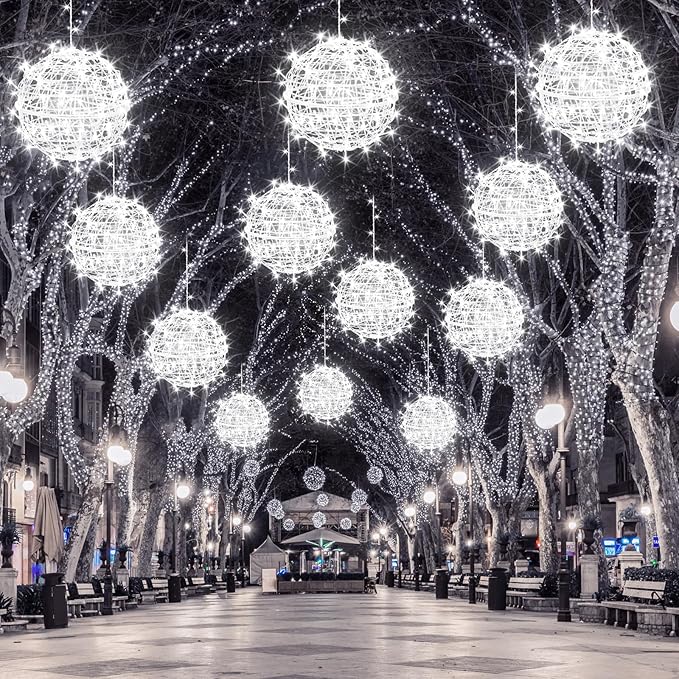 Christmas String Lights Outdoors,4 Pack 11.81" Sphere Lights,Ball Tree Garden Globe Lights for Home, Party, Christmas, Porch Patio,Wedding, Garden,Tree Decoration with Plug