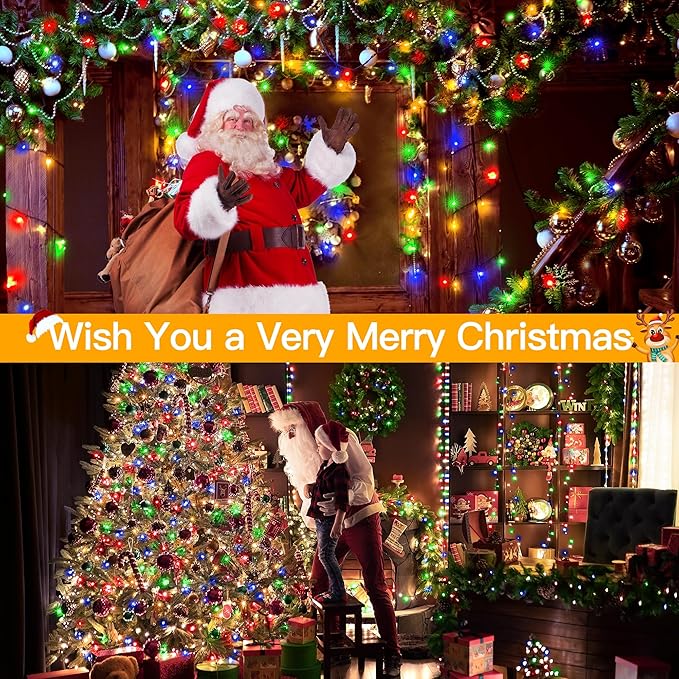 Ollny Christmas Lights 400LED 132FT, Plug-in Outside Tree Lights with Timer and 8 Modes, Remote Control Waterproof Dimmable Outdoor String Lights for House Yard Patio Xmas Decorations (Multicolored)