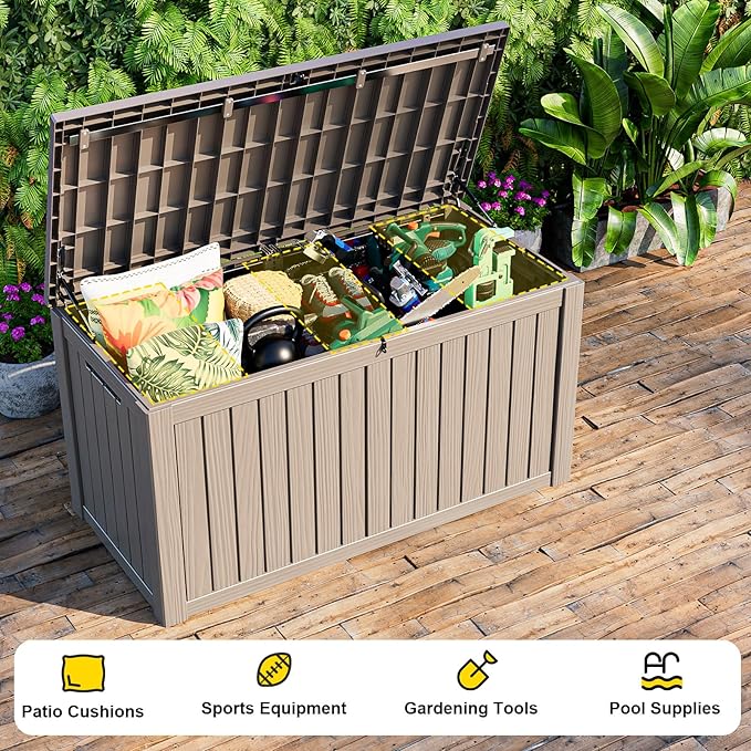 DRATO 180 Gallon Outdoor Storage Box, Large Waterproof Deck Box, Lockable Resin Storage Container with Reinforced Support for Patio Cushions, Garden Tools, UV-Resistant Outdoor Chest