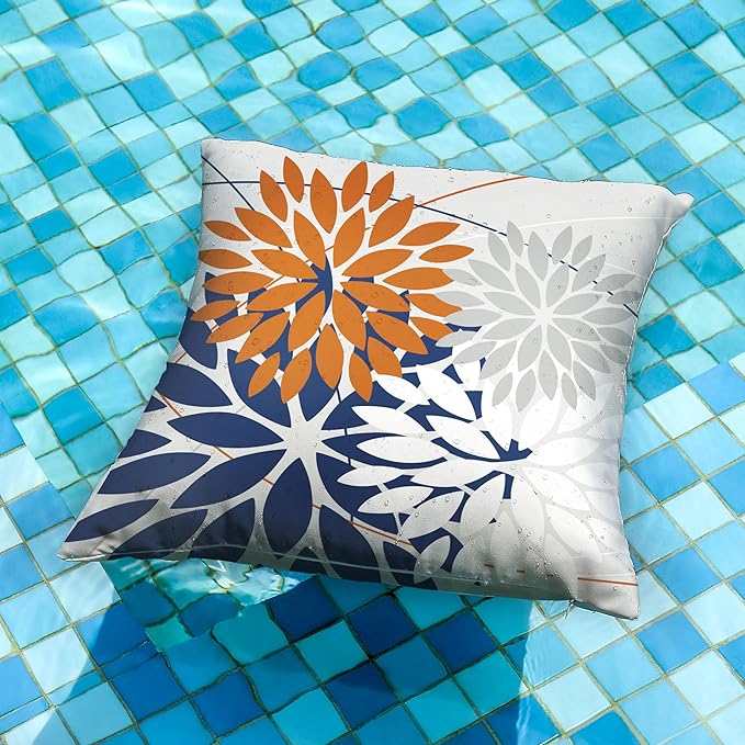 DFXSZ Outdoor Throw Pillow Covers 20x20 Inch Set of 2 Waterproof Spring Summer Geometric Elegant Orange Blue Outdoor Pillow Covers for Patio Funiture Garden Couch 158V20