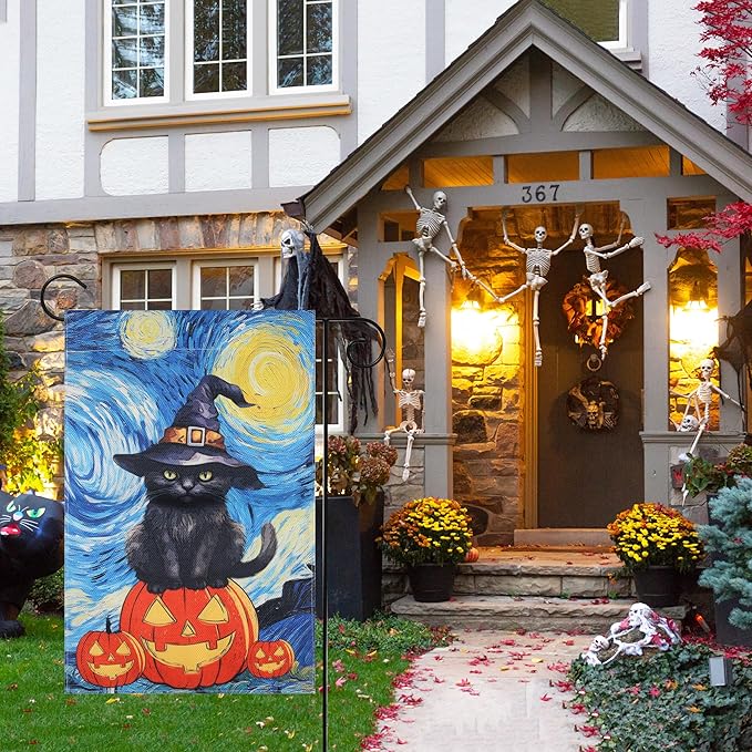 Halloween Garden Flag - Halloween Decorations Outdoor, Yard Flag for Outdoor Holiday Home Decor, Double Sided 12x18 Inch - Black Cat