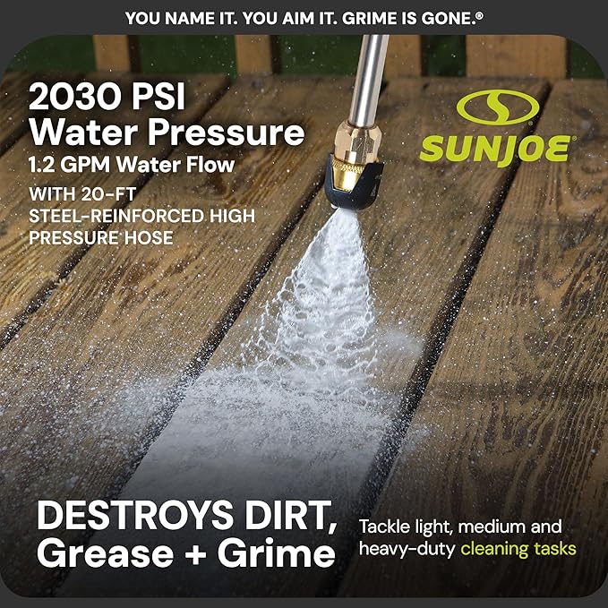 Sun Joe Electric Pressure Power Washer w/Dual Soap Tanks, 2030 PSI (PWMA Certified), 1.2 GPM, 13-Amp Motor - Heavy-Duty Cleaning Machine for Patios, Decks, & Sidewalks, SPX3000